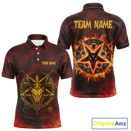 Flaming Dartboard & Wolf Custom Darts Polo  Shirt For Men - Darts Team Jersey NYN0720