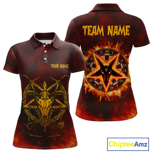 Flaming Dartboard & Wolf Custom Darts Polo Shirt For Women - Darts Team Jersey NYN0720