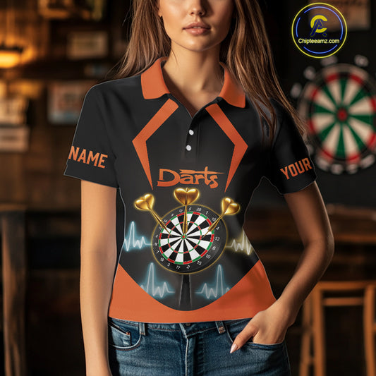 Heartbeat And Dartboard Custom Darts Polo Shirt For Women - Darts Team Jersey NYN0724