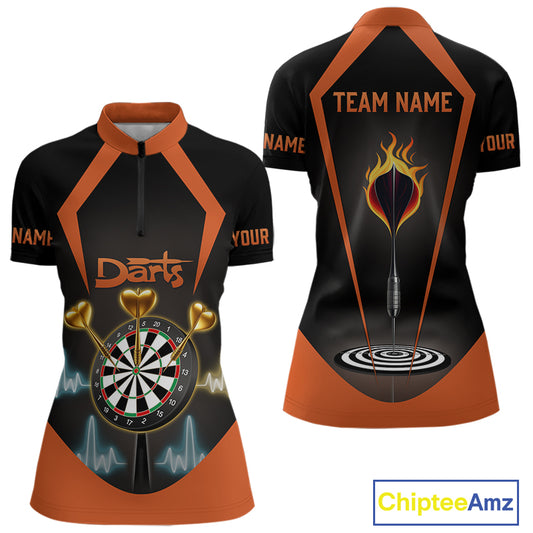 Heartbeat And Dartboard Custom Darts Quarter-Zip Shirt For Women - Darts Team Jersey NYN0724