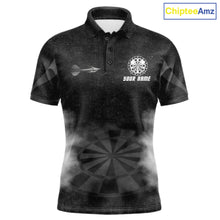 Load image into Gallery viewer, Black Smokes Men's Darts Polo Shirt Mockup, Personalized Dart Tournament Jersey, Professional Dart League Team Uniform
