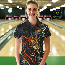 Load image into Gallery viewer, Funny Tiger Bowling Polo &amp; 1/4-Zip Shirt For Women Custom Orange Team Bowling Tournament Jersey NYN3724