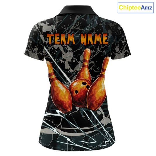 Funny Tiger Bowling Polo & 1/4-Zip Shirt For Women Custom Orange Team Bowling Tournament Jersey NYN3724