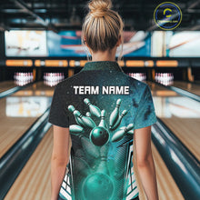 Load image into Gallery viewer, Turquoise Galaxy Bowling Ball Shirt For Women Custom Team Polo Quarter-Zip Bowling Jersey NYN3726