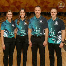 Load image into Gallery viewer, Turquoise Galaxy Bowling Ball Shirt For Men Custom Team Polo Quarter-Zip Bowling Jersey NYN3726