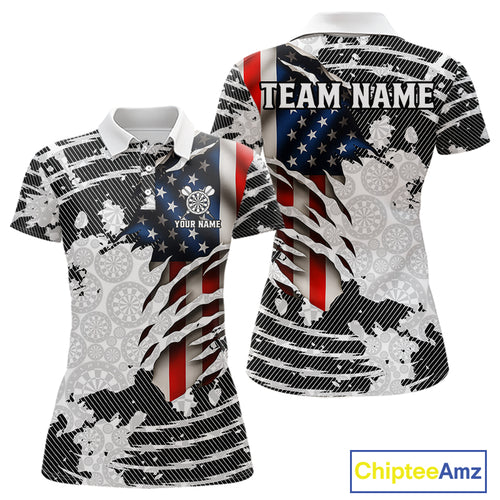 Custom Black White USA Flag Dartboard Dart Women Polo Shirt Patriotic Dart Jerseys NYN1612