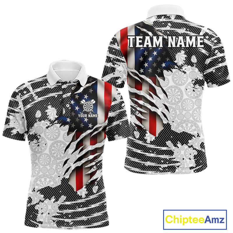 Custom Black White USA Flag Dartboard Dart Men Polo Shirt Patriotic Dart Jerseys NYN1612