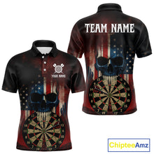 Load image into Gallery viewer, Custom Grunge US Flag Skull Dartboard Men Darts Polo Shirt Outfits Patriotic Dart Jerseys NYN1894