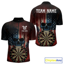 Load image into Gallery viewer, Custom Grunge US Flag Skull Dartboard Men Darts Quarter-Zip Shirt Outfits Patriotic Dart Jerseys NYN1894