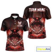 Load image into Gallery viewer, Custom Red Flames Skeleton Grunge Dartboard Men Darts Polo Shirt Horror Dart Jerseys NYN1896