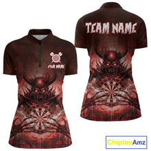 Load image into Gallery viewer, Custom Red Flames Skeleton Grunge Dartboard Women Darts Quarter-Zip Shirt Horror Dart Jerseys NYN1896