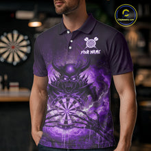 Load image into Gallery viewer, Custom Purple Flames Skeleton Grunge Dartboard Men Darts Polo Shirt Horror Dart Jerseys NYN1898