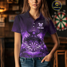 Load image into Gallery viewer, Custom Purple Flames Skeleton Grunge Dartboard Women Darts Polo Shirt Horror Dart Jerseys NYN1898