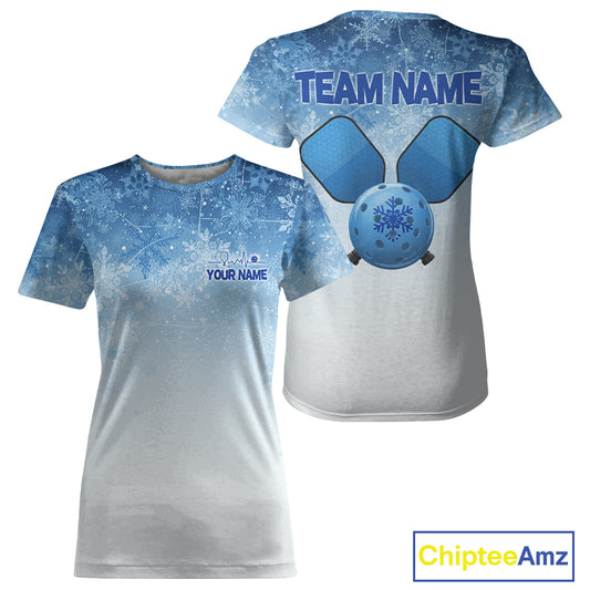 Custom Blue Ice Snowflake Pickleball Paddle Ball 3D Jerseys Women Pickleball League Shirts NYN2158