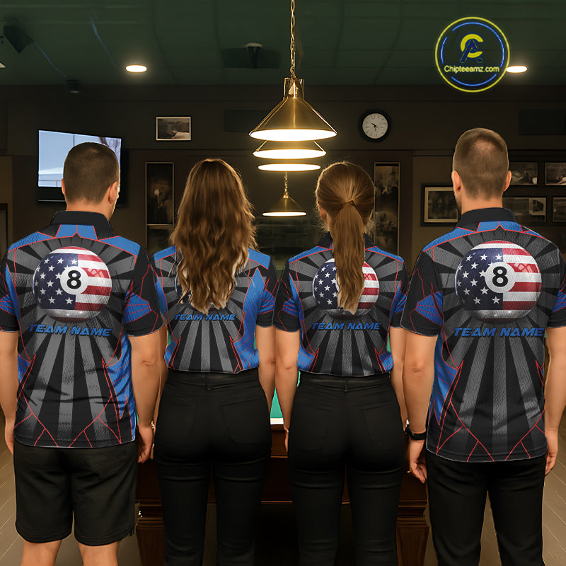 Custom US Flag 8 Ball Pool Team Shirt Personalized Men Billiard Polo & 1/4-Zip Attire Gifts NYN2417