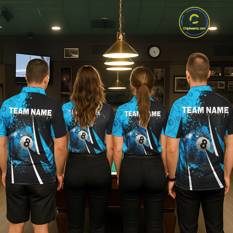 Blue Grunge 8 Ball Pool Team Shirt Personalized Women Billiard Polo & 1/4-Zip Attire Gifts NYN2419