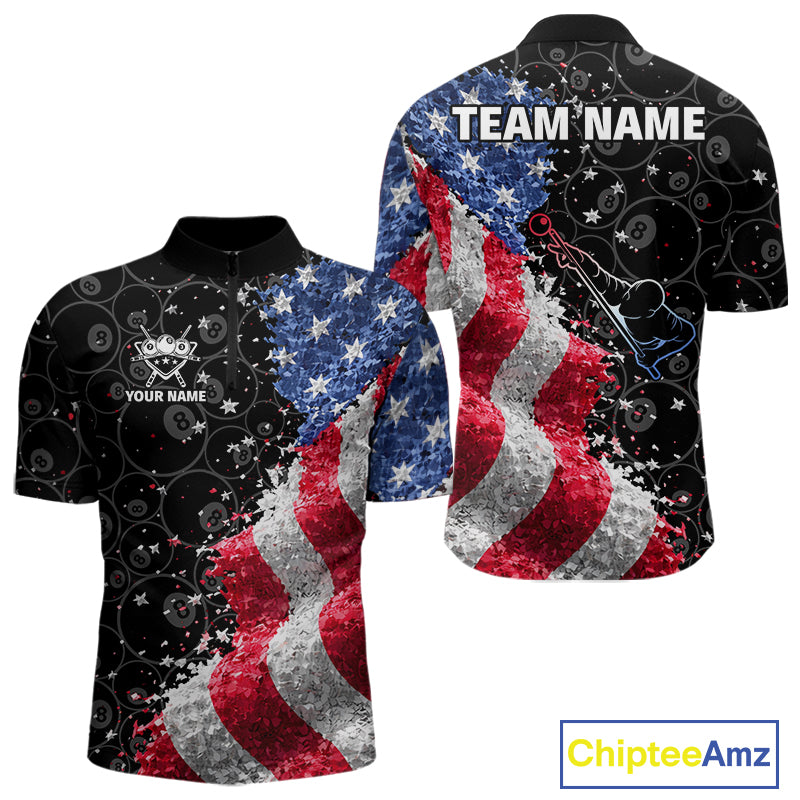 Debris US Flag 8 Ball Pool Polo & 1/4-Zip Shirt For Men Personalized Balls Billiard Gifts NYN2422