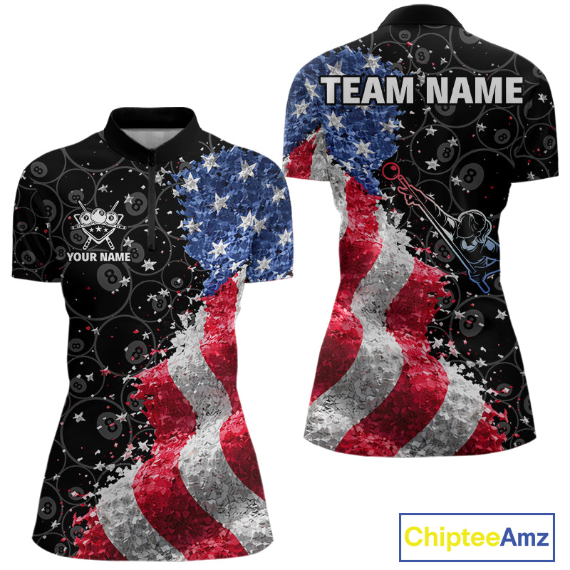 Debris US Flag 8 Ball Pool Polo & 1/4-Zip Shirt For Women Personalized Balls Billiard Gifts NYN2422
