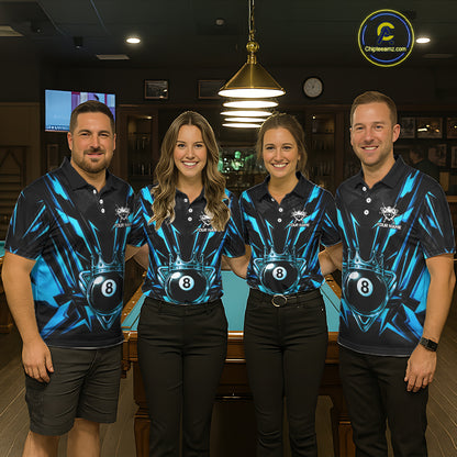 Black And Blue Crown 8 Ball Pool Polo & 1/4-Zip Shirt For Men Personalized Ball Billiard Gifts NYN2424