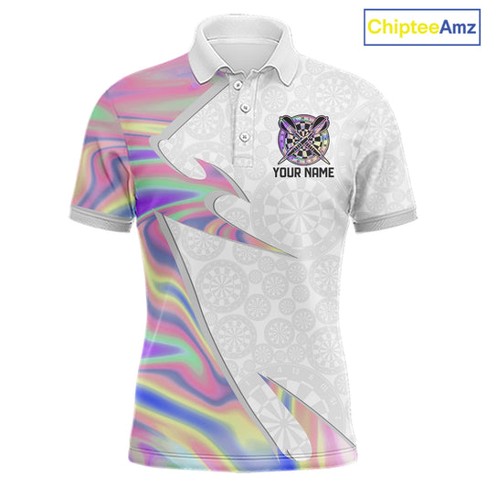 Personalized Pink Holographic Dartboard Pattern Men Darts Polo & 1/4-Zip Shirts Dart Team Jerseys NYN2811