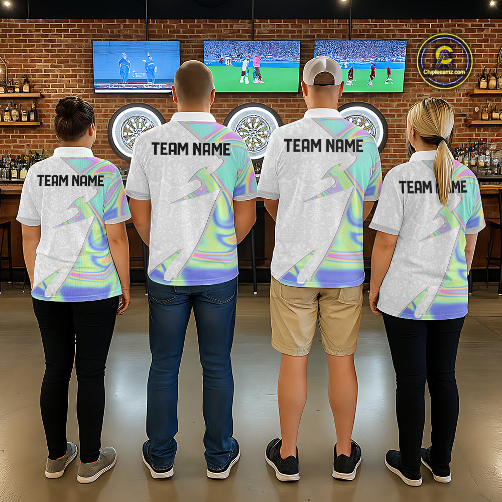 Personalized Green Blue Holographic Dartboard Pattern Men Darts Polo & 1/4-Zip Shirts Dart Team Jerseys NYN2812