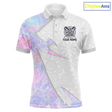 Load image into Gallery viewer, Personalized Pink-Purple Holographic Dartboard Men Darts Polo &amp; 1/4-Zip Shirts Dart Team Jerseys NYN2813
