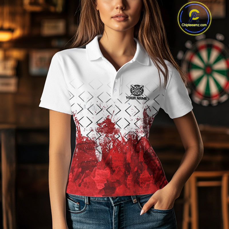 White-Red Skull Watercolor Pattern Custom Dart Shirt For Women, Dart Team Jerseys NYN0117