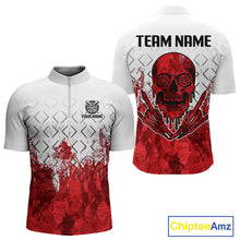 Load image into Gallery viewer, White-Red Skull Watercolor Pattern Custom Dart Shirt For Men, Dart Team Jerseys NYN0117