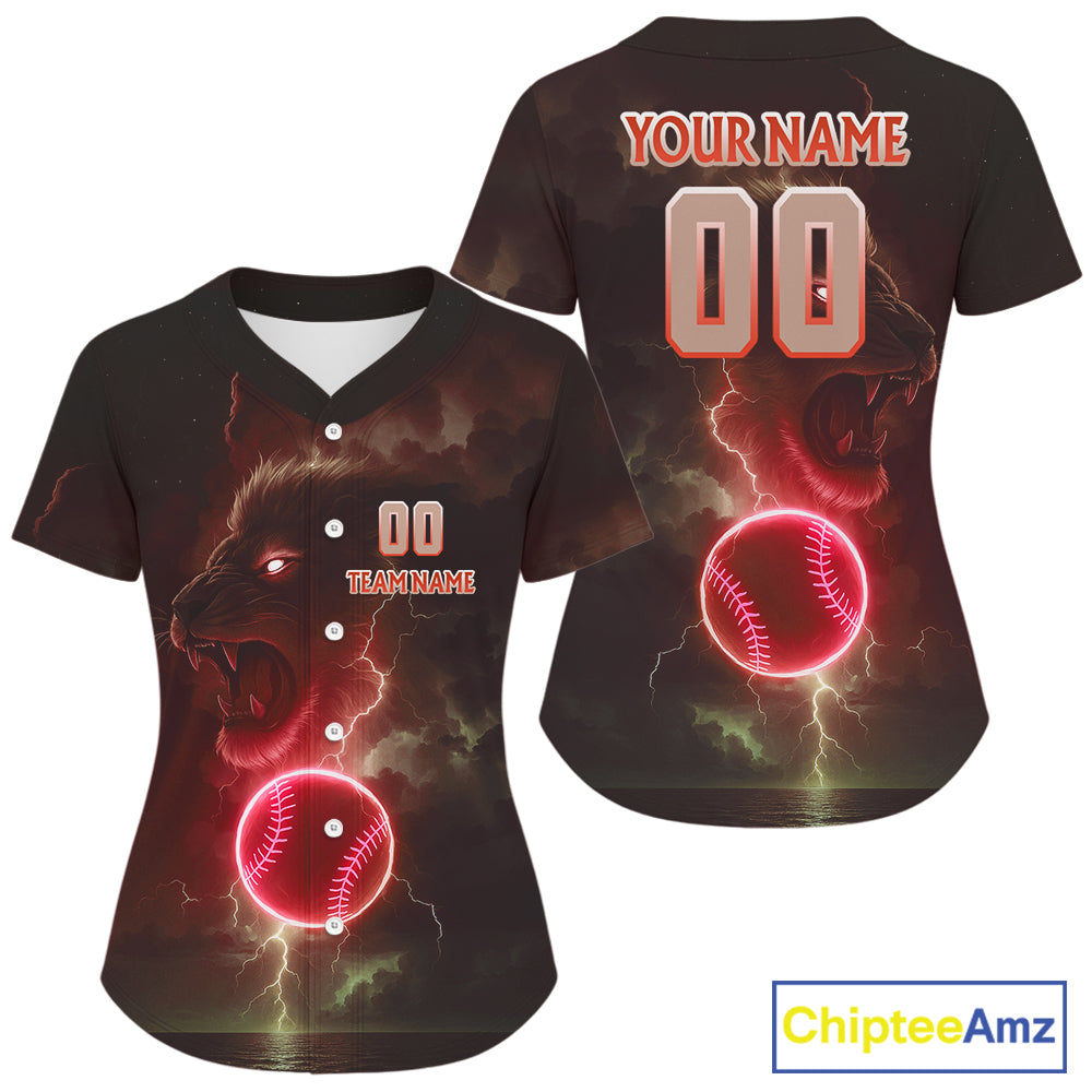 Custom Lightning Red Lion Baseball Jersey For Women Youth Baseball Team Jerseys NYN0976
