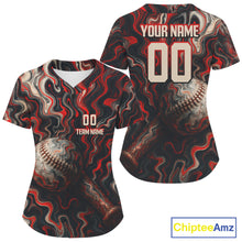 Load image into Gallery viewer, Custom Black And Red Paint Swirl Women Baseball Jersey Outfits Baseball Tournament Shirts NYN0977