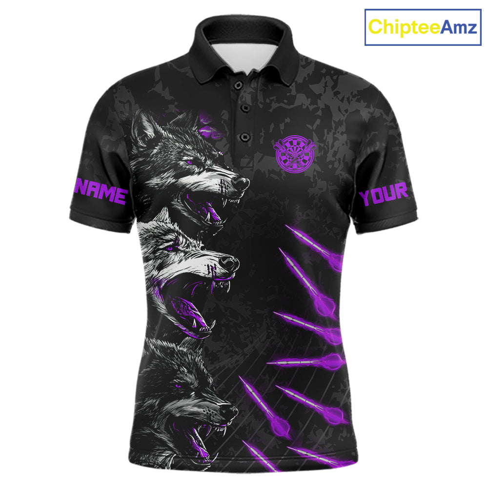 Custom Black And Purple Wolfs Grunge Dart Team Shirts For Men Outfits Dart Tournament Jerseys NYN4015
