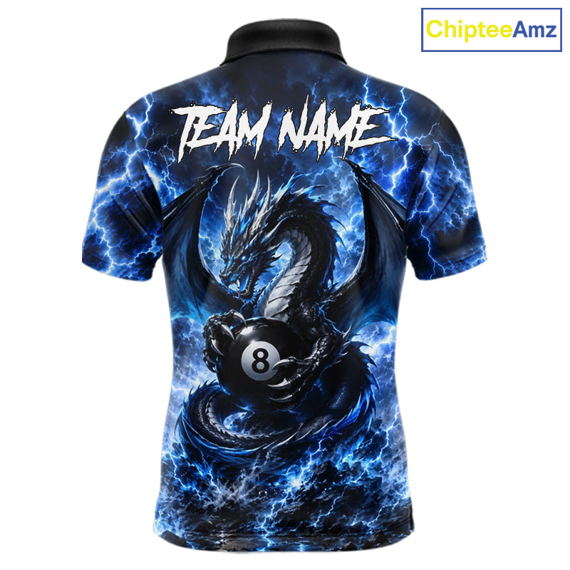 Blue Thunder Dragon 8 Ball Pool Shirt For Men Custom Dragon Billiard Team Polo & 1/4 Zip Jersey NYN4022