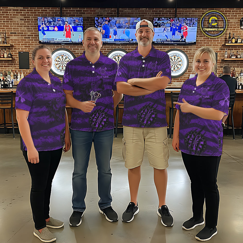 Custom Purple Grunge Wolf Torn Dartboard Men Darts Polo Shirt Wolf Dart League Jerseys NYN2167