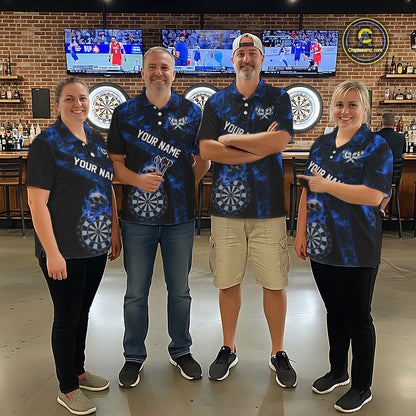 Custom Black & Blue Flaming Skull Darts Quarter-Zip Shirt For Men Skull Dart League Jerseys NYN2171