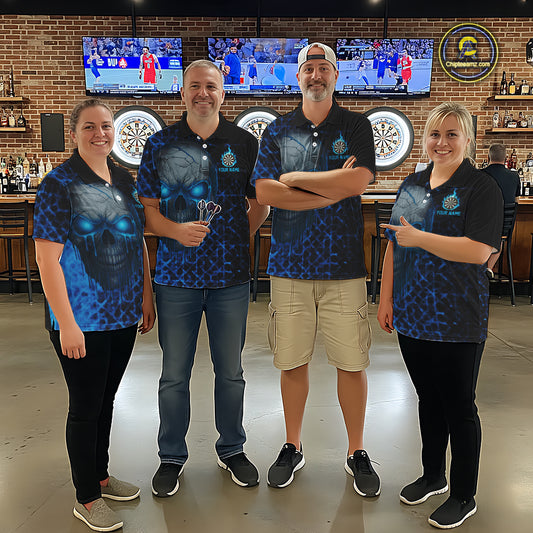 Custom Blue Dripping Skull Darts Quarter-Zip Shirt For Men Fire Flame Skull Dart League Jerseys NYN2173