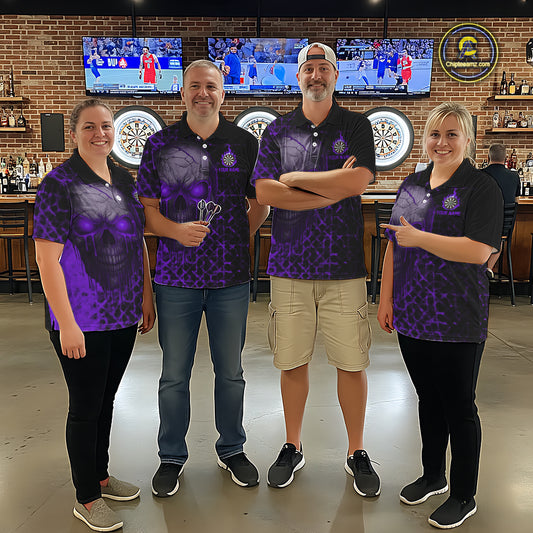 Custom Purple Dripping Skull Darts Quarter-Zip Shirt For Men Fire Flame Skull Dart League Jerseys NYN2174