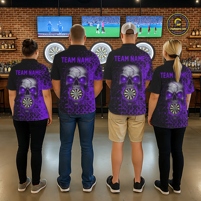 Custom Purple Dripping Skull Darts Polo Shirt For Men Fire Flame Skull Dart League Jerseys NYN2174