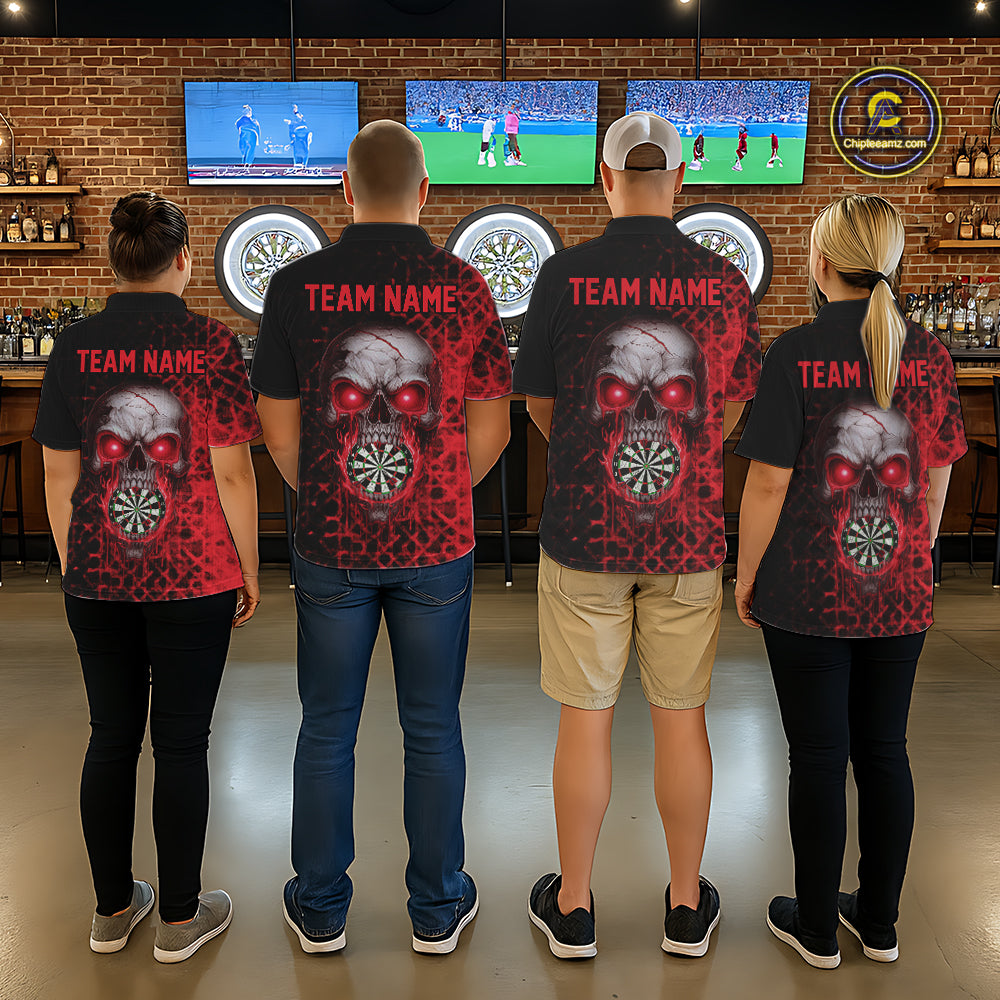 Custom Red Dripping Skull Darts Polo Shirt For Men Fire Flame Skull Dart League Jerseys NYN2175