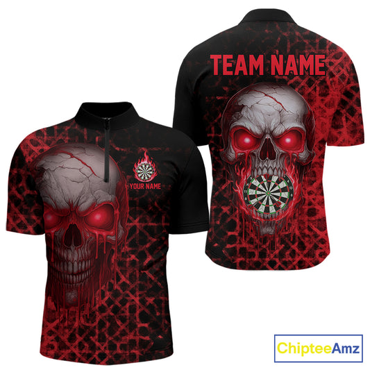 Custom Red Dripping Skull Darts Quarter-Zip Shirt For Men Fire Flame Skull Dart League Jerseys NYN2175