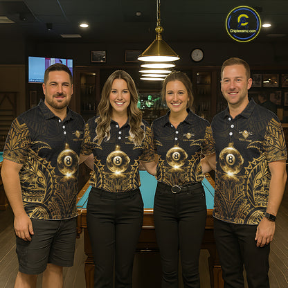 Gold Tribal Smoke 8 Ball Pool Men Polo & 1/4-Zip Shirt Personalized 3D Ball Billiard Gifts NYN2427