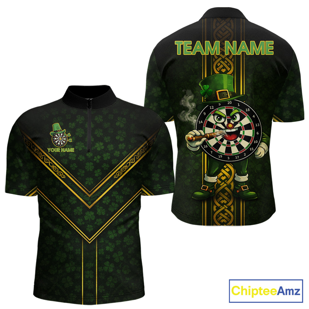 Funny Smoking Dartboard St Patrick's Day Darts Quarter-Zip Shirt For Men Custom Dart League Shirt NYN2656