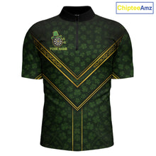 Load image into Gallery viewer, Funny Smoking Dartboard St Patrick's Day Darts Quarter-Zip Shirt For Men Custom Dart League Shirt NYN2656