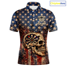 Load image into Gallery viewer, US Flag Retro Cracked Skull Dartboard Men Darts Polo Shirt Custom Patriotic Vintage Dart Shirt NYN2660