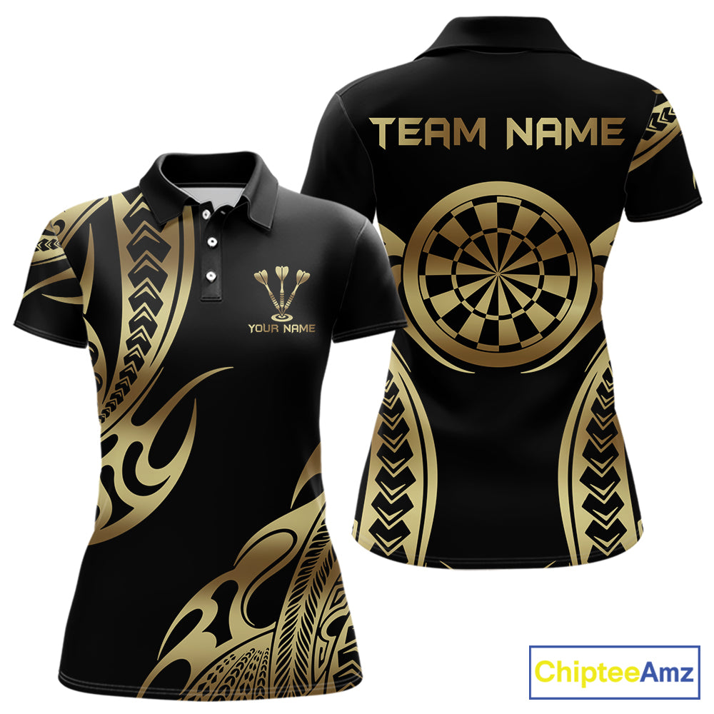 Custom Black & Light Gold Dartboard & Arrow Darts Polo & 1/4-Zip Shirts For Women  Dart Team Jerseys NYN2819