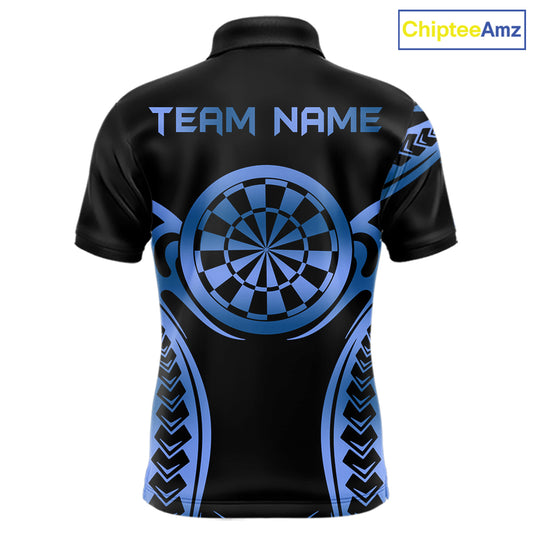 Custom Black & Light Blue Dartboard & Arrow Darts Polo & 1/4-Zip Shirts For Men Dart Team Jerseys NYN2820
