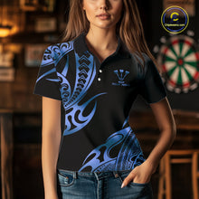 Load image into Gallery viewer, Custom Black &amp; Light Blue Dartboard &amp; Arrow Darts Polo &amp; 1/4-Zip Shirts For Women Dart Team Jerseys NYN2820