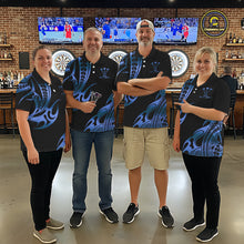 Load image into Gallery viewer, Custom Black &amp; Light Blue Dartboard &amp; Arrow Darts Polo &amp; 1/4-Zip Shirts For Women Dart Team Jerseys NYN2820