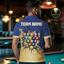 Load image into Gallery viewer, Gold Blue Splatter Billiard Custom Men Billiard Polo &amp; 1/4-Zip Shirts Pool Billiard Team Jerseys NYN3013