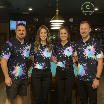 Holographic Rainbow Pool Billiard Shirts For Women Custom Flame 8 Ball Pool Billiard Team Jerseys NYN3016