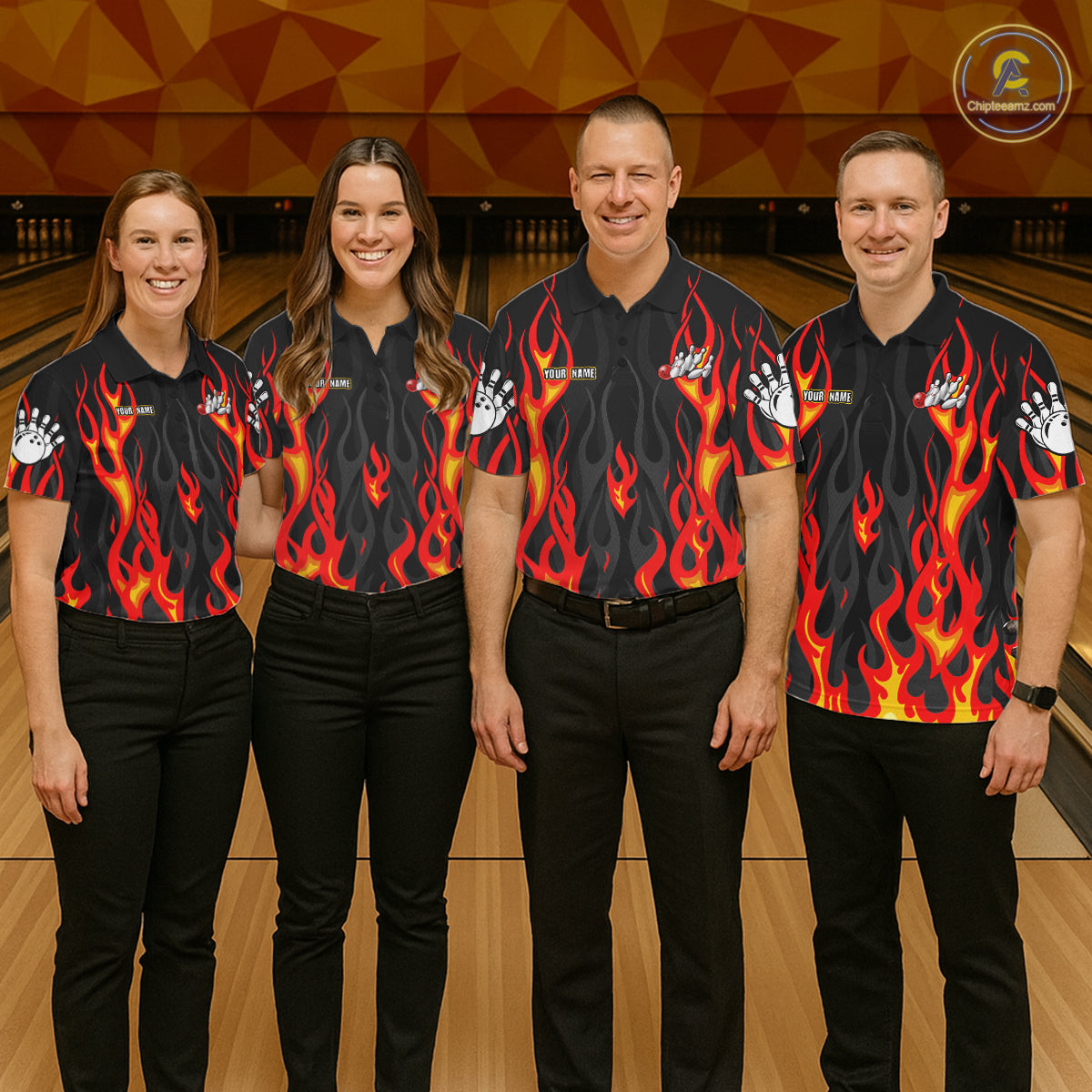 Personalized Funny Cat Firefighter Fire Flame Men Bowling Shirt Custom Team Shirts For Bowlers NYN3191